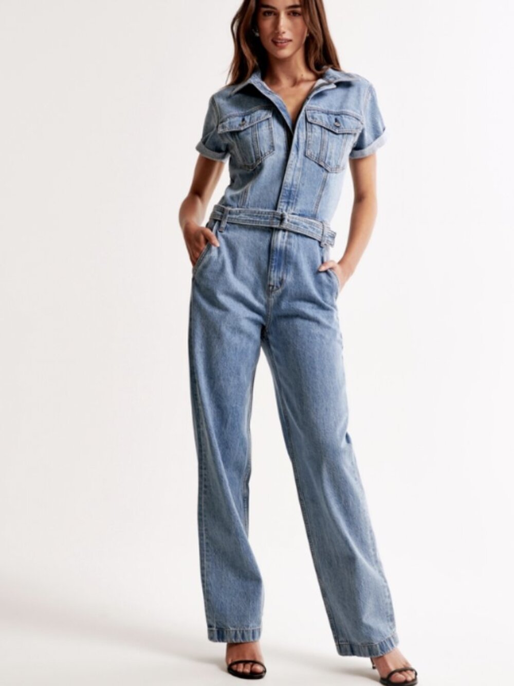 Abercrombie 90s Relaxed Denim Jumpsuit Cotton Blend Sz M